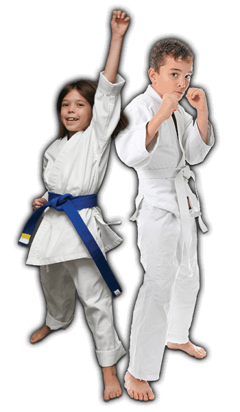 Martial Arts Lessons for Kids in Clinton Township MI - Happy Blue Belt Girl and Focused Boy Banner